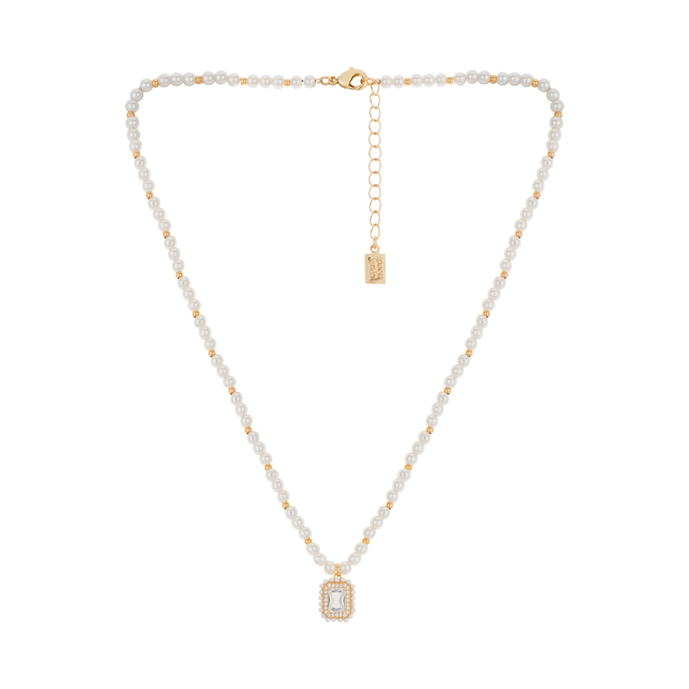 August Woods Gold Rectangle Crystal Beaded Statement Necklace