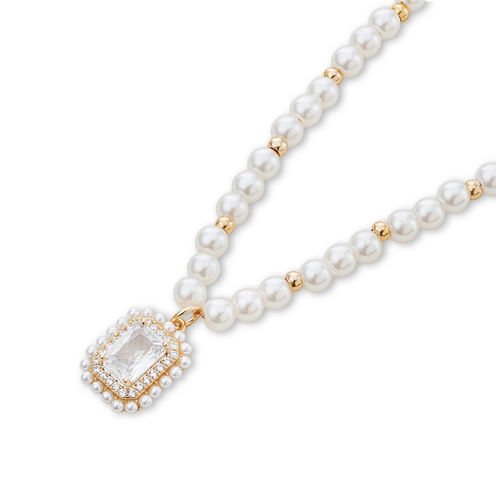 August Woods Gold Rectangle Crystal Beaded Statement Necklace