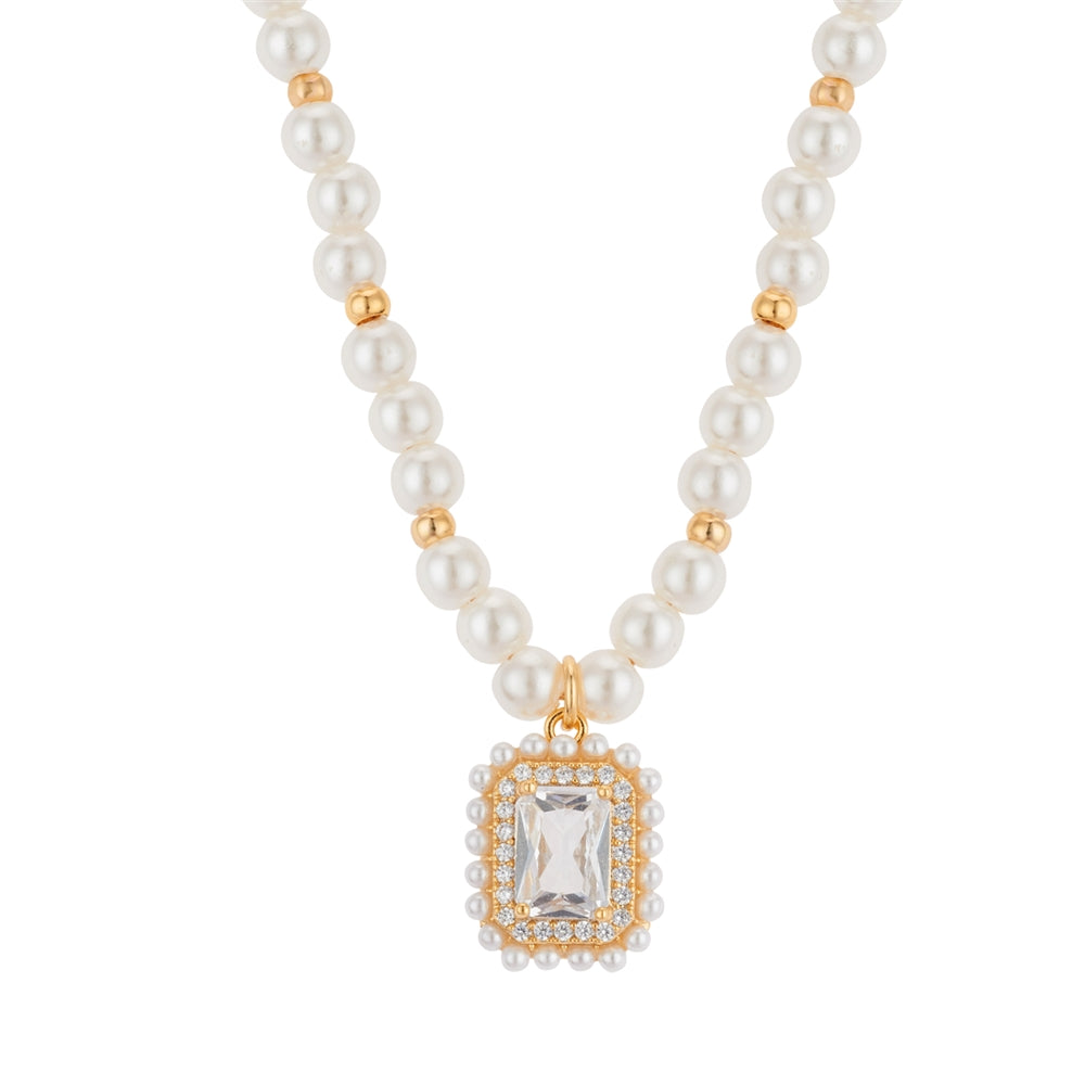 August Woods Gold Rectangle Crystal Beaded Statement Necklace
