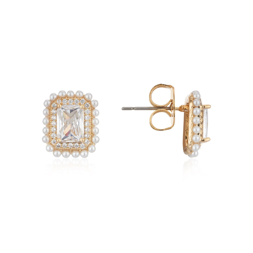 August Woods Gold Rectangle Crystal Stud Earrings