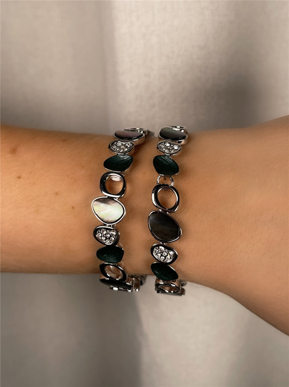August Woods Silver and Grey Shell Crystal Bracelet