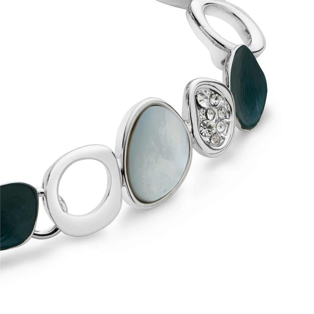 August Woods Silver and Grey Shell Crystal Bracelet