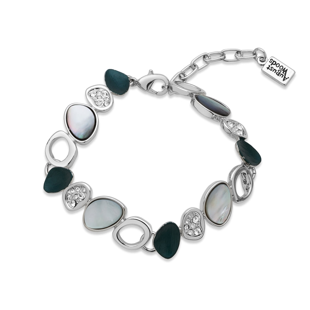 August Woods Silver and Grey Shell Crystal Bracelet
