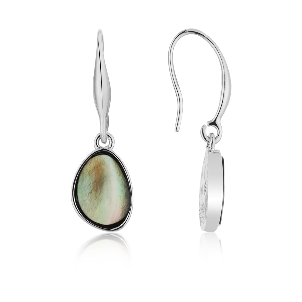 August Woods Silver and Grey Shell Crystal Hook Earrings