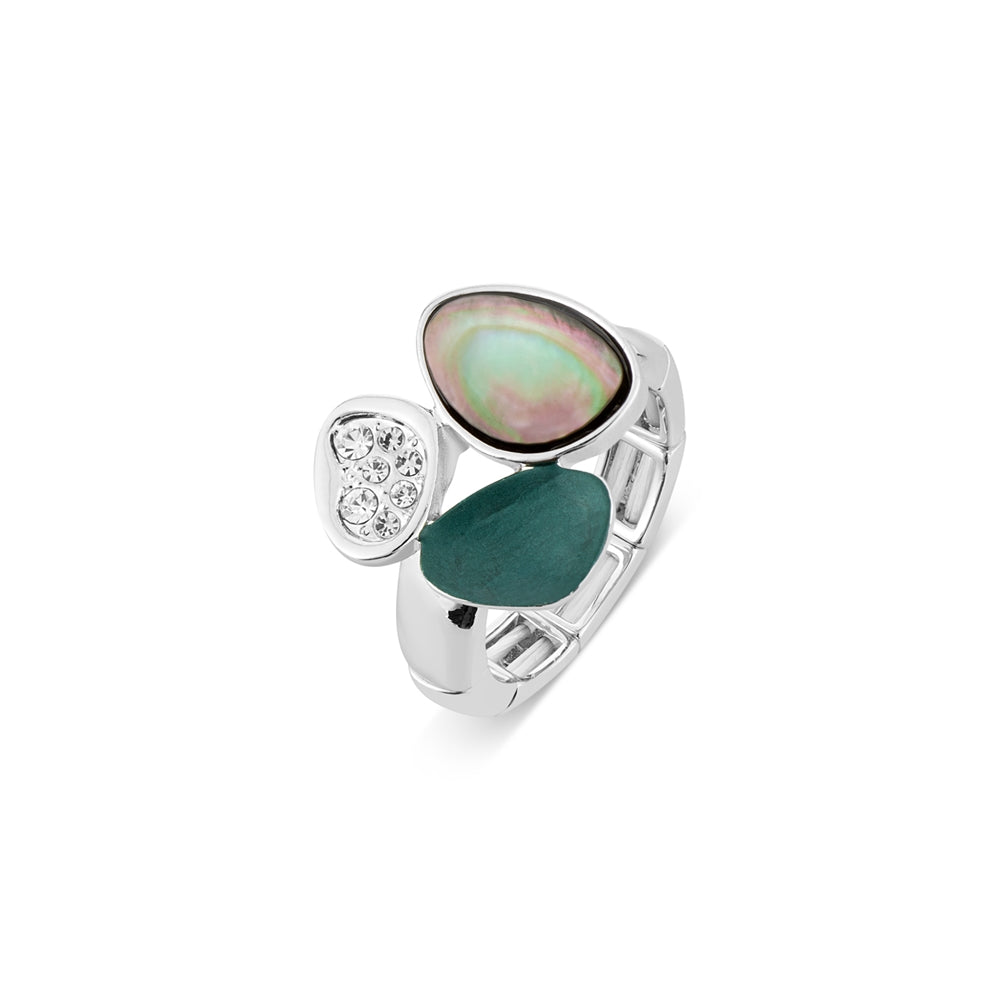 August Woods Silver and Grey Shell Crystal Adjustable Ring