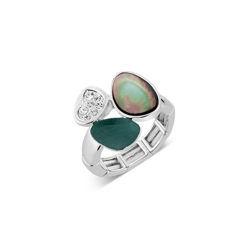 August Woods Silver and Grey Shell Crystal Adjustable Ring