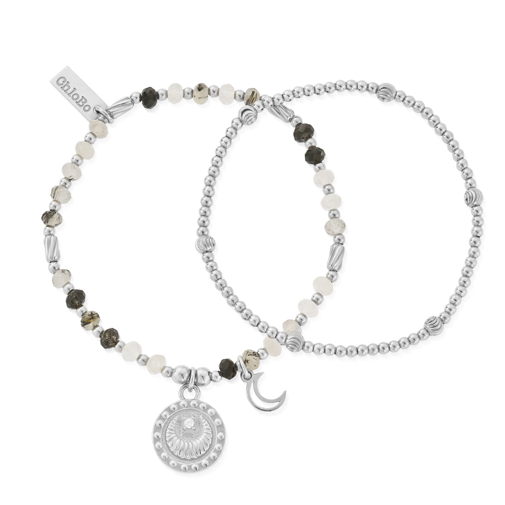 ChloBo Silver Rising Woman Black Rutilated Quartz Set of 2 Bracelets