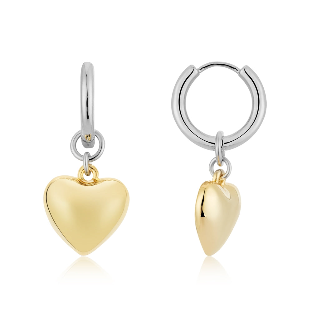 August Woods Silver Two Tone Raised Heart Hoop Earrings