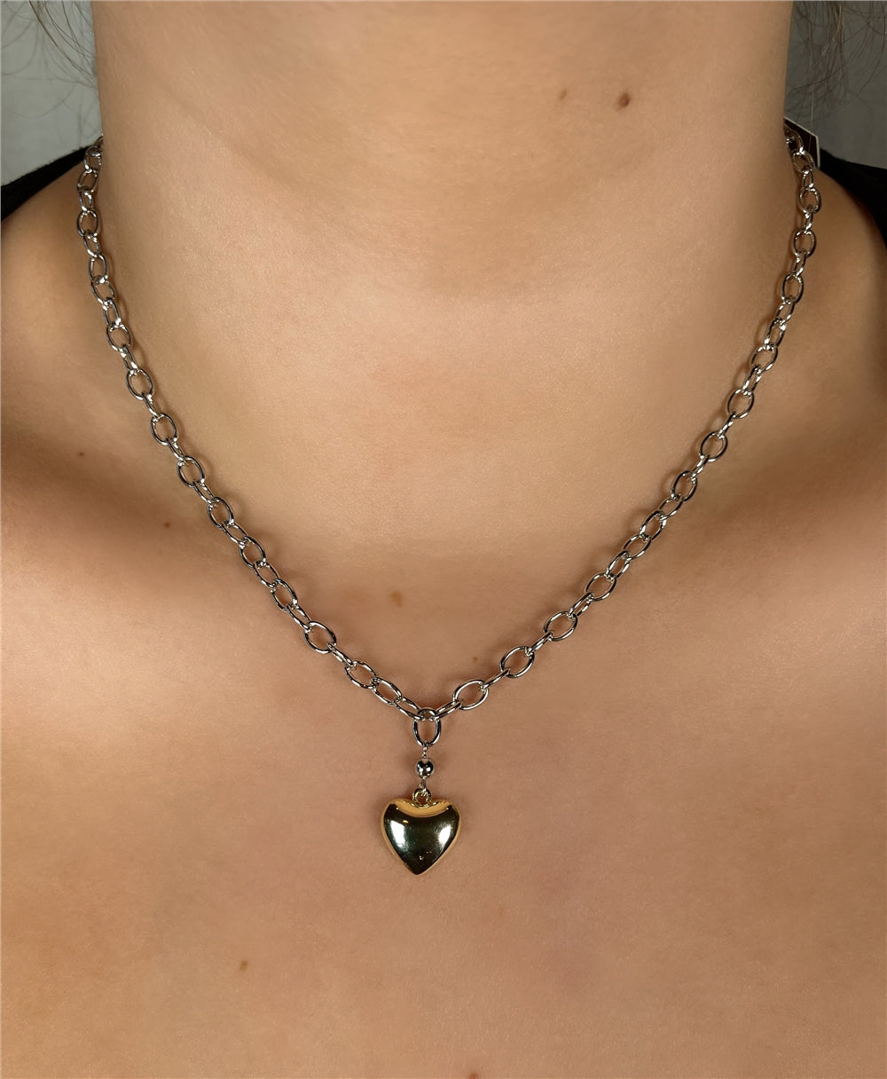 August Woods Silver Two Tone Raised Heart Necklace