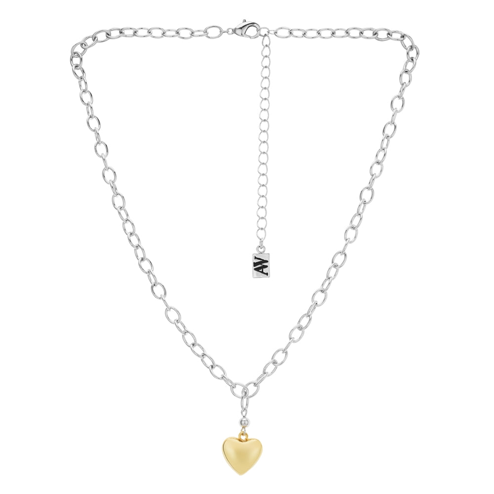 August Woods Silver Two Tone Raised Heart Necklace