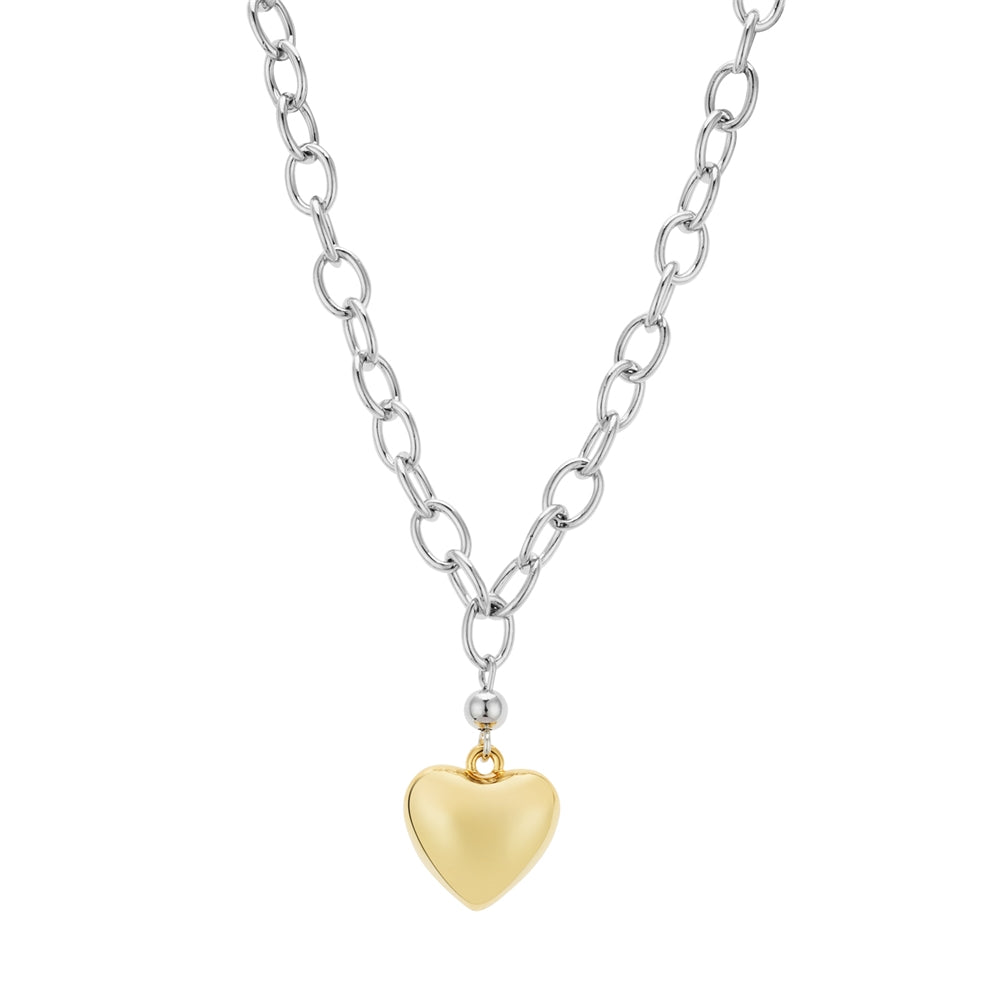 August Woods Silver Two Tone Raised Heart Necklace