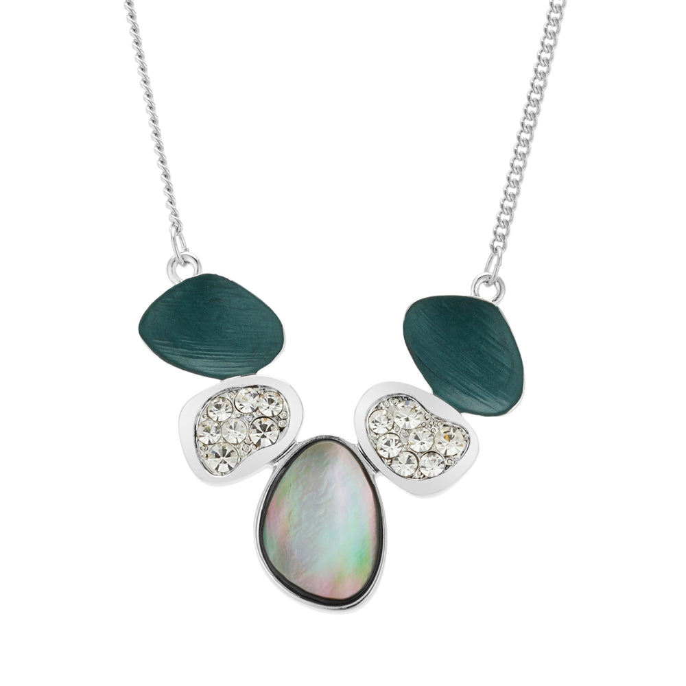 August Woods Silver and Grey Shell Crystal Necklace