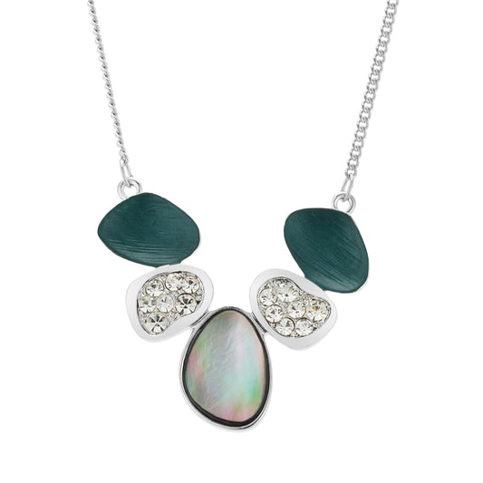 August Woods Silver and Grey Shell Crystal Necklace