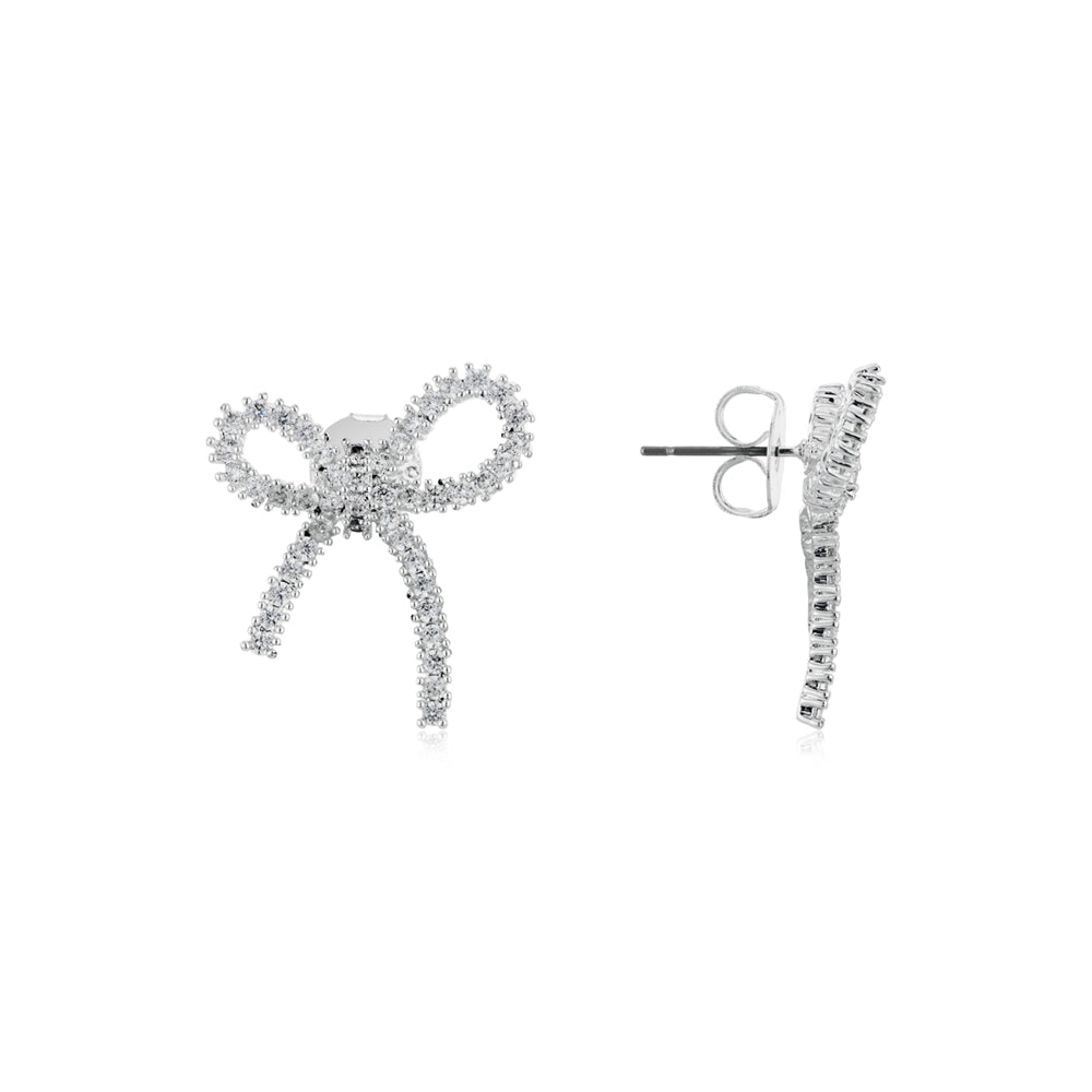 August Woods Silver Crystal Sparkle Bow Stud Earrings