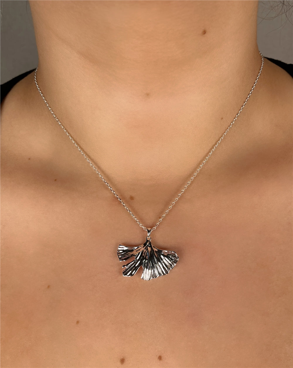 August Woods Silver Ginkgo Leaf Necklace