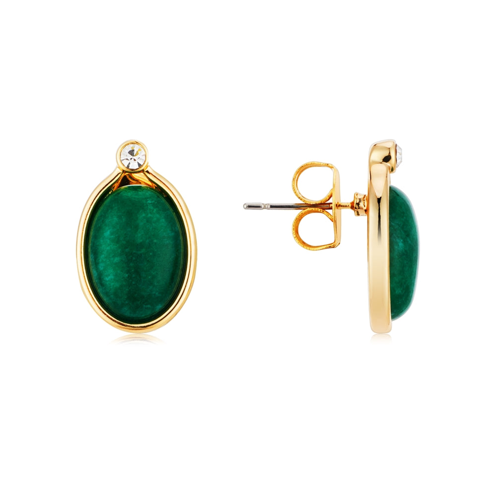 August Woods Gold and Green Oval Crystal Stud Earrings