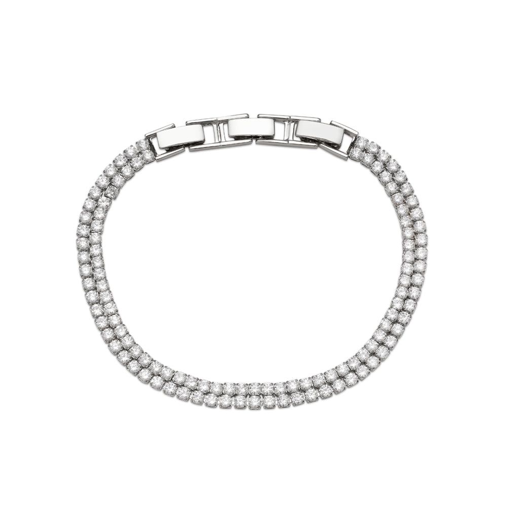 August Woods Silver Crystal Cross Double Row Bracelet