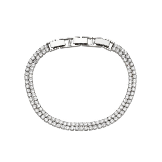 August Woods Silver Crystal Cross Double Row Bracelet