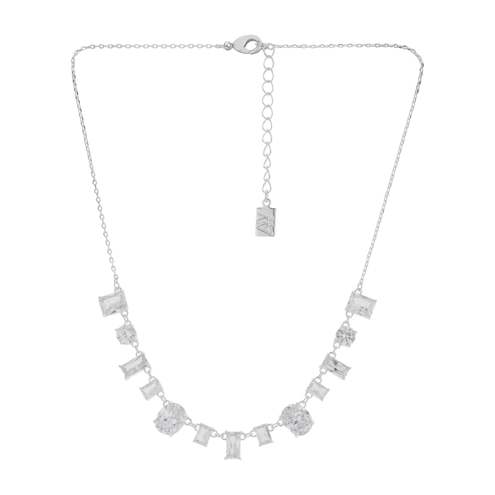 August Woods Silver Drop Crystal Statement Necklace