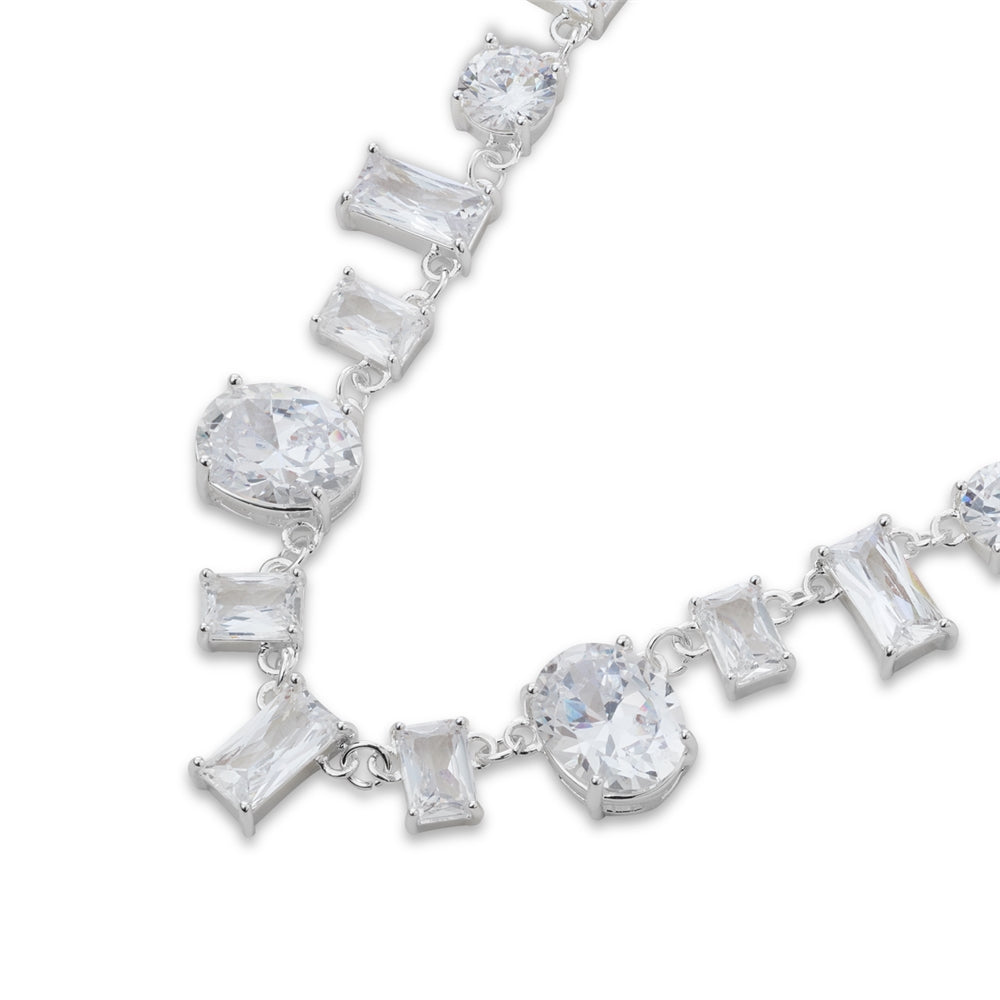 August Woods Silver Drop Crystal Statement Necklace