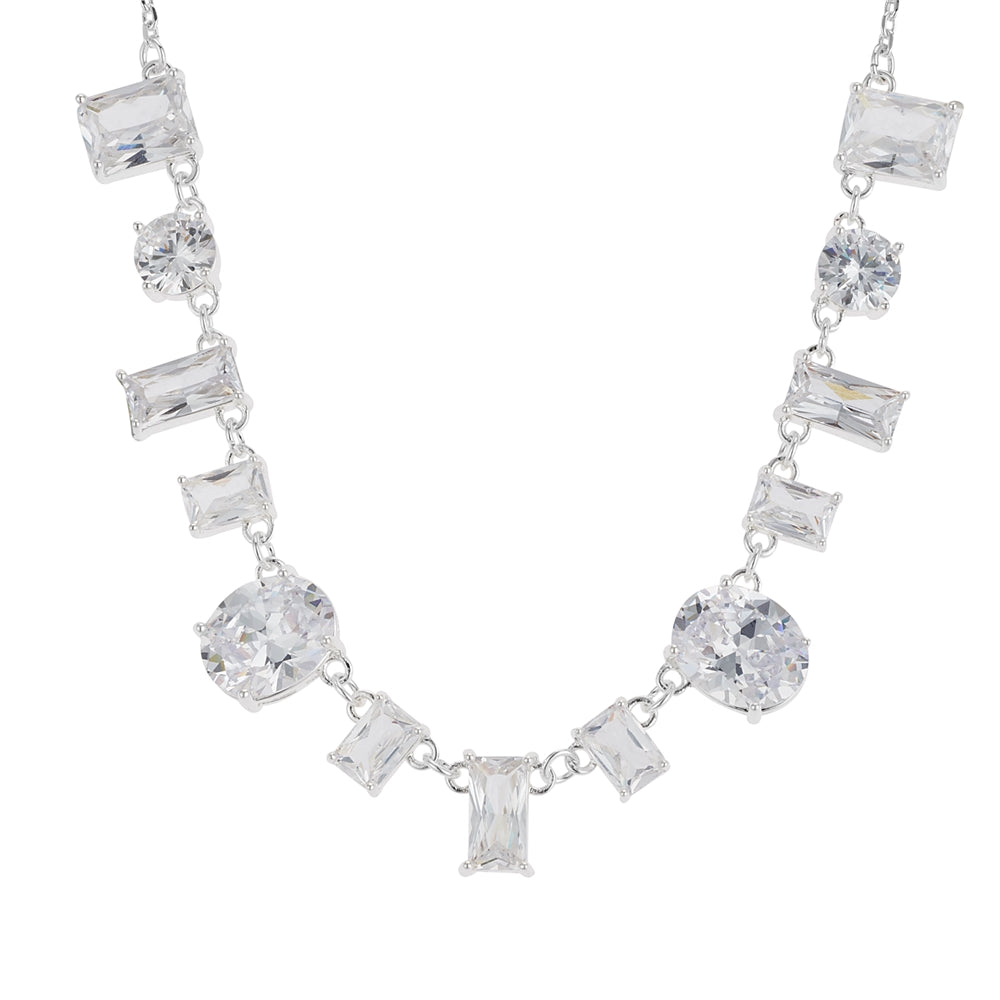 August Woods Silver Drop Crystal Statement Necklace
