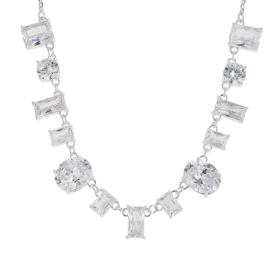 August Woods Silver Drop Crystal Statement Necklace