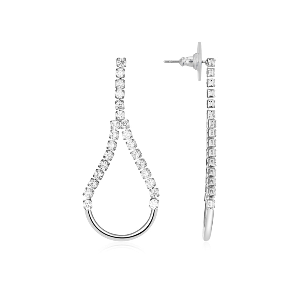 August Woods Silver Teardrop Crystal Statement Drop Earrings