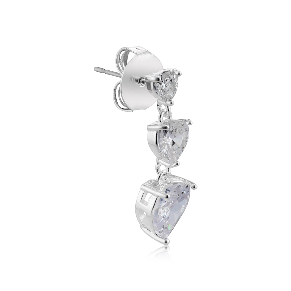 August Woods Silver Triple Crystal Heart Earrings