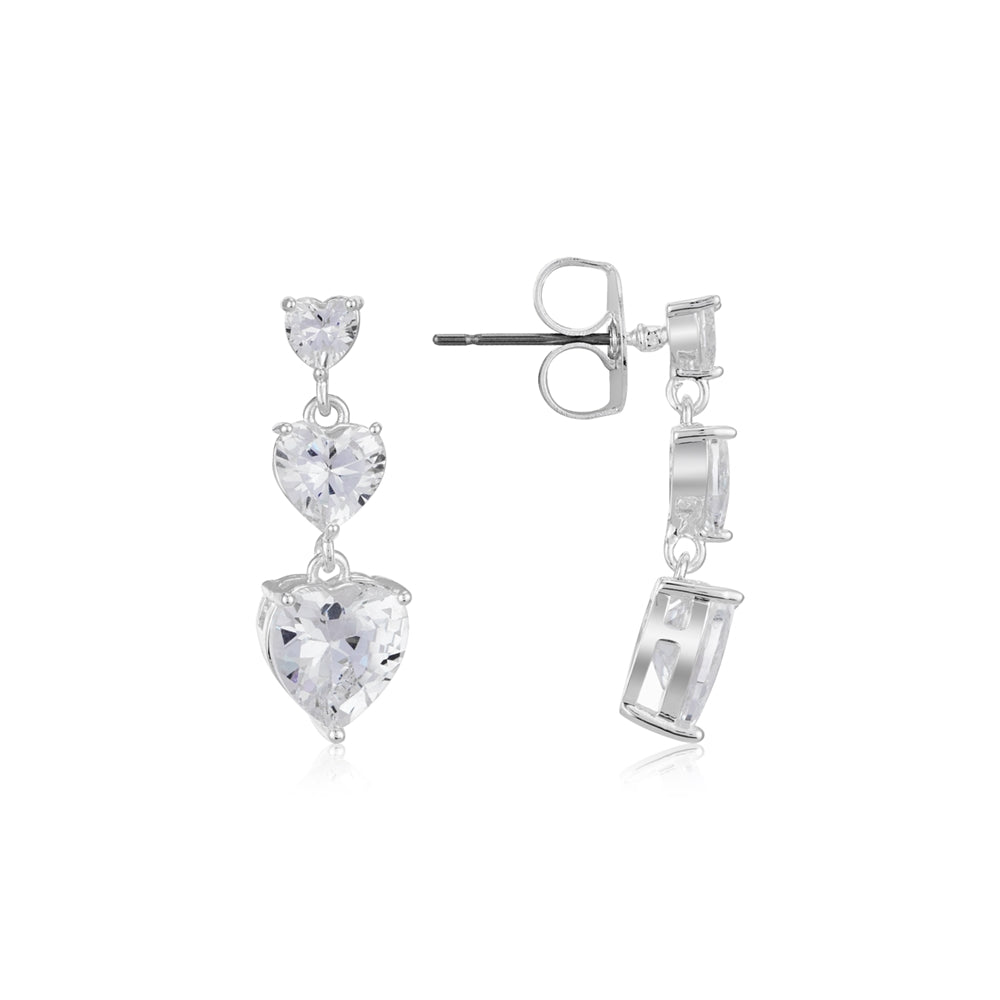 August Woods Silver Triple Crystal Heart Earrings