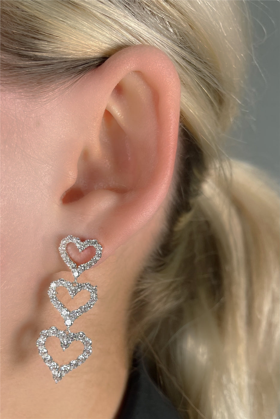 August Woods Silver Triple Open Heart Earrings