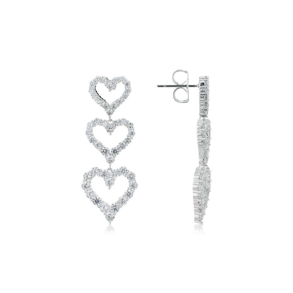 August Woods Silver Triple Open Heart Earrings