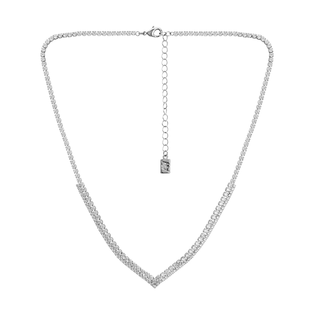 August Woods Silver V Crystal Statement Necklace