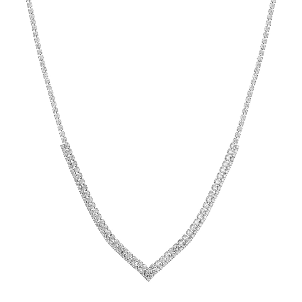 August Woods Silver V Crystal Statement Necklace