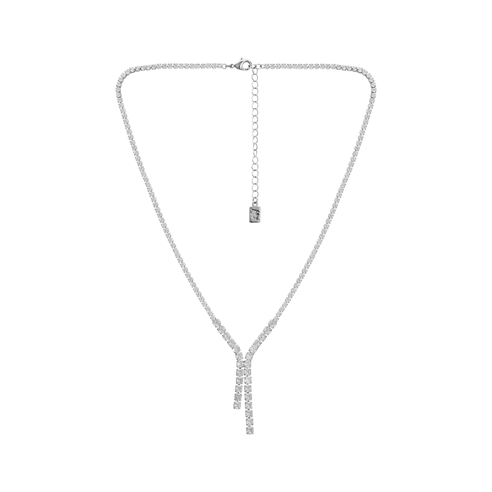 August Woods Silver Y Crystal Statement Necklace