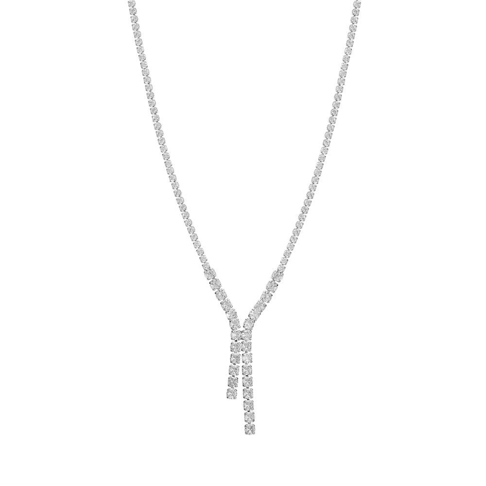 August Woods Silver Y Crystal Statement Necklace
