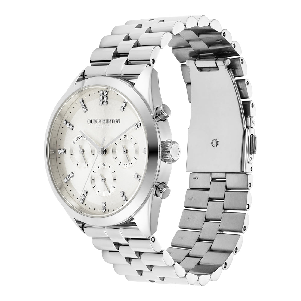 Olivia Burton Classic Multifunction Crystal Marker Silver Watch