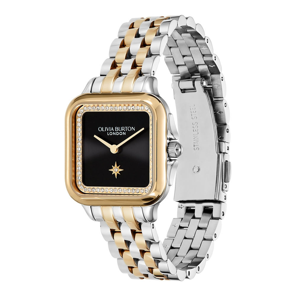 Olivia Burton Grosvenor North Star Silver Black Watch
