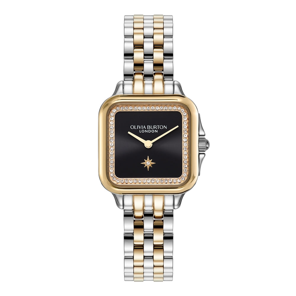 Olivia Burton Grosvenor North Star Silver Black Watch