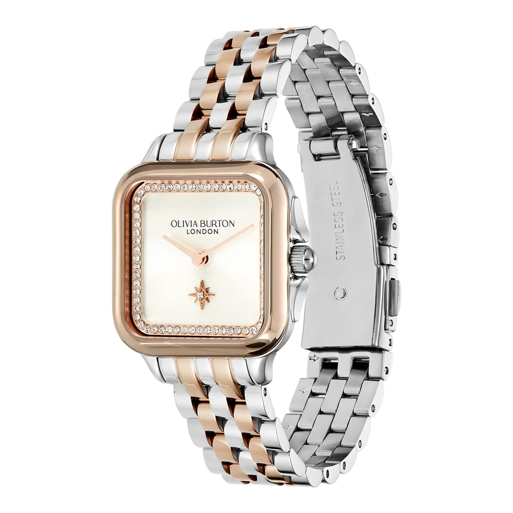 Olivia Burton Grosvenor North Star Silver Rose-Gold Watch