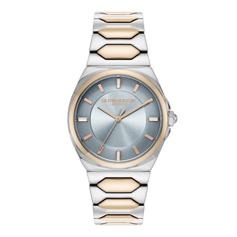 Olivia Burton Lustre Honeycomb Link Blue Dial Rose Gold Watch