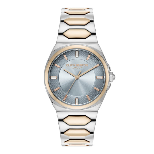 Olivia Burton Lustre Honeycomb Link Blue Dial Rose Gold Watch