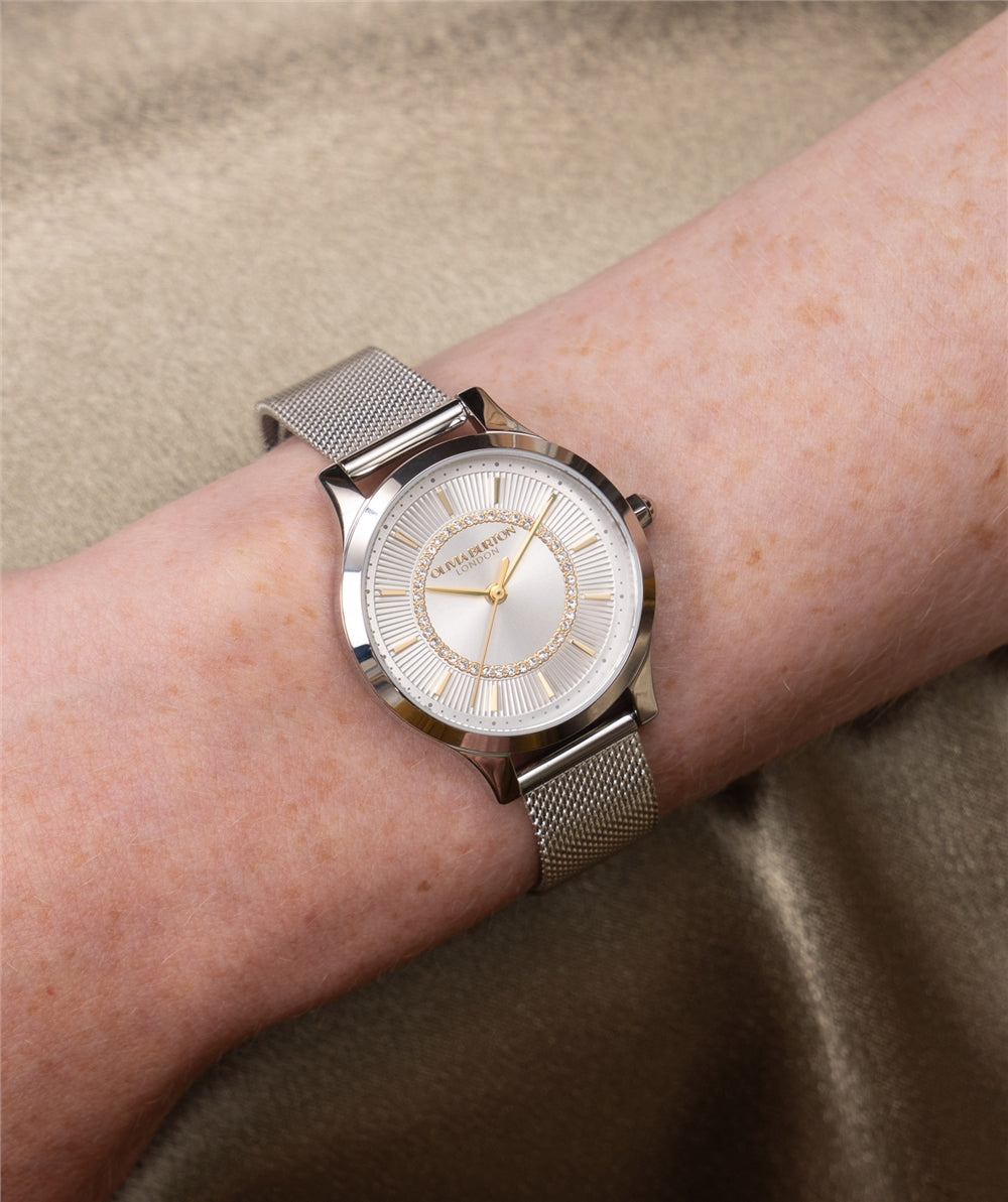Olivia Burton Wonderlust Sunray Silver Mesh Bracelet Watch