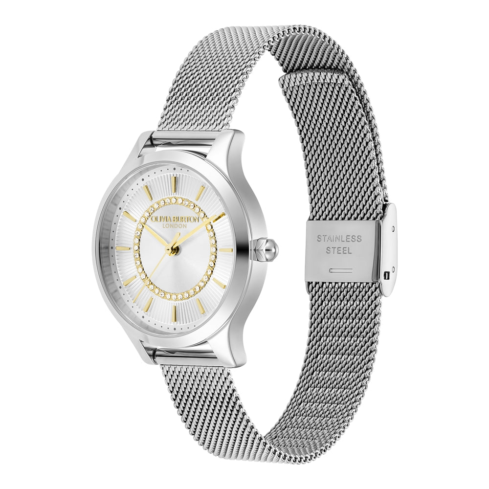Olivia Burton Wonderlust Sunray Silver Mesh Bracelet Watch