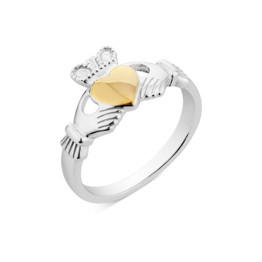 Argento Silver Heart of Gold Claddagh Ring