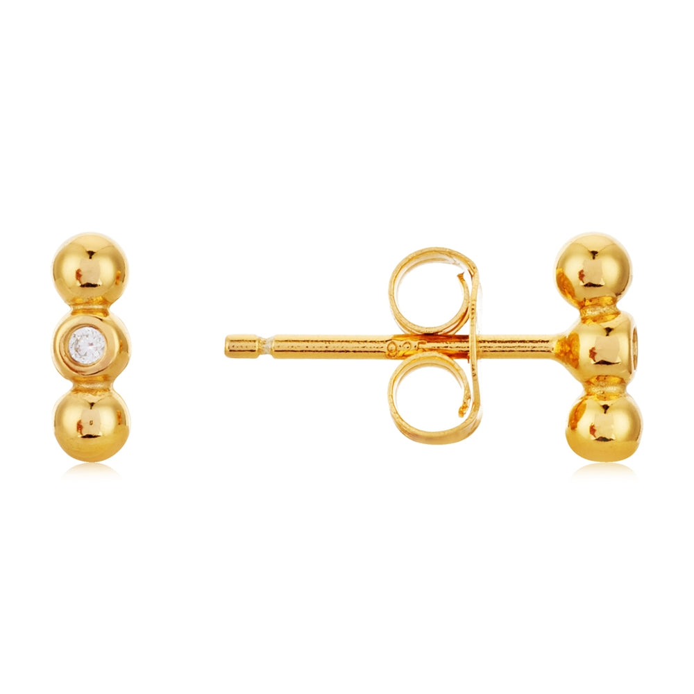 Argento Gold Triple Ball Bar Stud Earrings