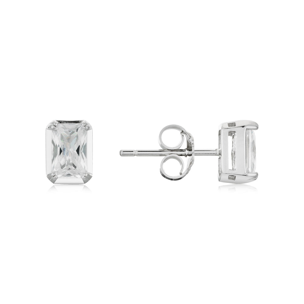 Argento Silver Radiant Cut Stud Earrings
