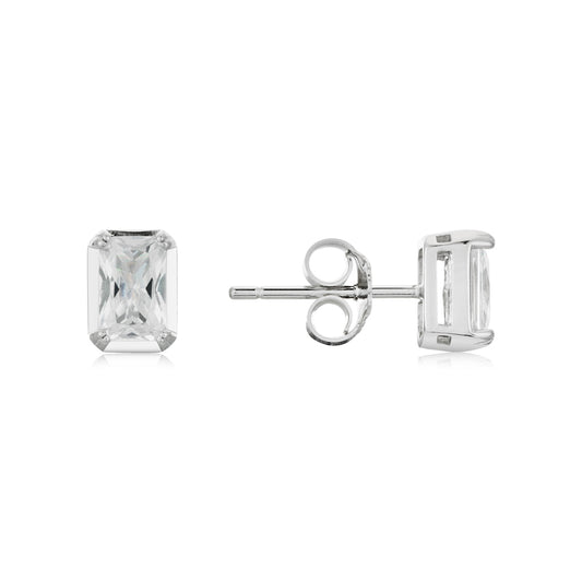 Argento Silver Radiant Cut Stud Earrings
