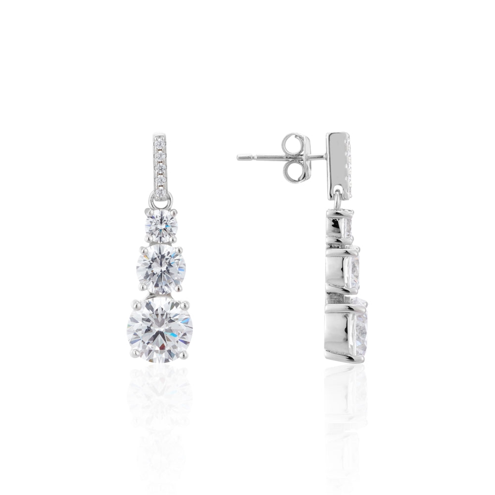 Argento Silver Triple Halo Drop Earrings