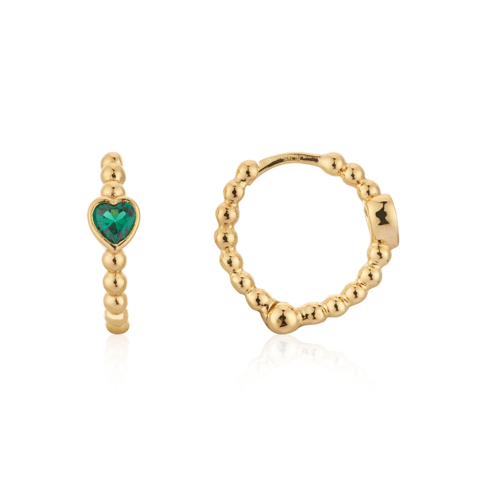 Argento Gold Green Heart Bead Hoop Earrings