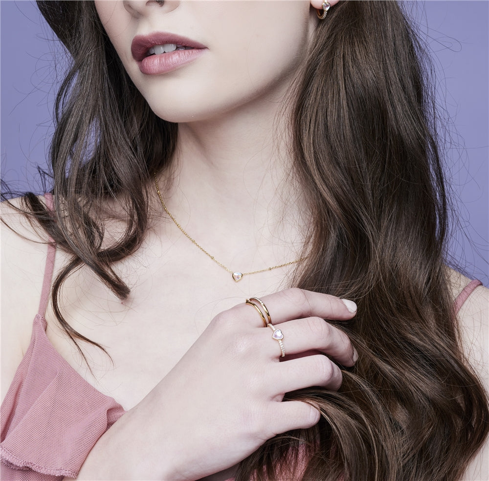 Argento Gold Mother of Pearl Heart Crystal Necklace